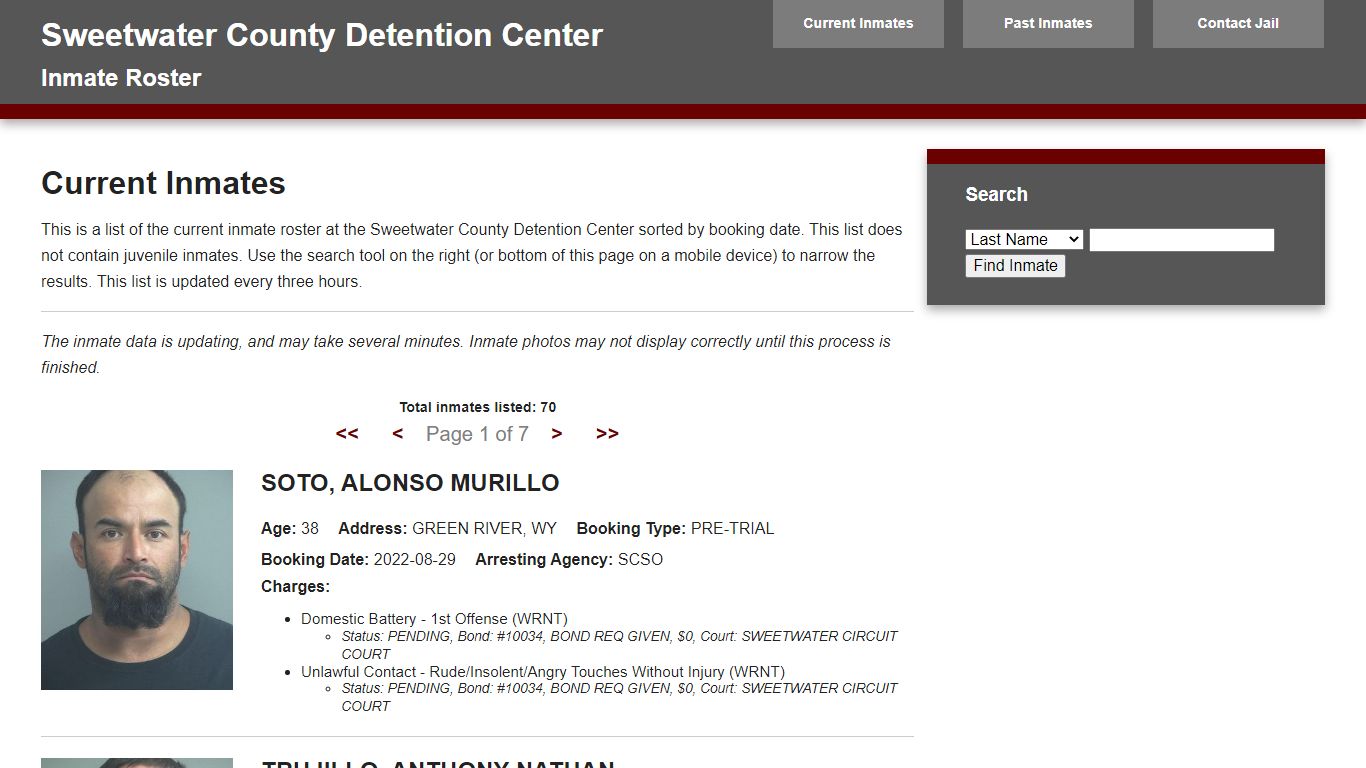 Jail Roster - Sweetwater Combined Communications Joint Powers Board